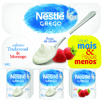 IOGURTE NESTLE GREGO TRADICIONAL+MORANGO LEVE+ PAGUE- 540G