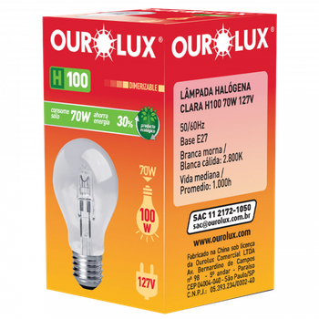 LAMPADA OUROLUX HALOGENA H100 70W 127V REF.02134