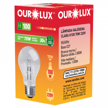 LAMPADA OUROLUX HALOGENA H100 70W 220V REF.02135