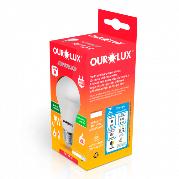 LAMPADA OUROLUX SUPERLED 9W 6500K BIVOLT REF.20031