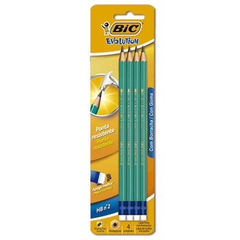 LAPIS BIC EVOLUTION HEXAGONAL C/BORRACHA C/4