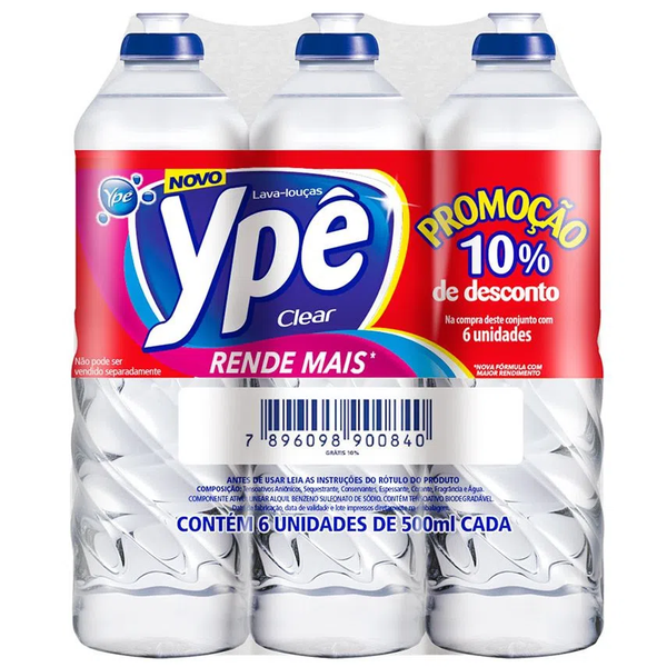 LAVA LOUCAS YPE CLEAR C/6 10% DESCONTO 500ML