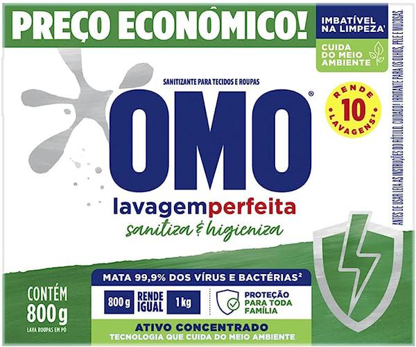 LAVA ROUPAS OMO PO LAVAGEM PERFEITA SANITIZANTE PRECO ECONOMICO 800G