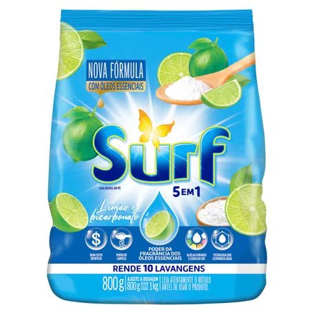 LAVA ROUPAS SURF PO 5X1 LIMAO E BICARBONATO 800G