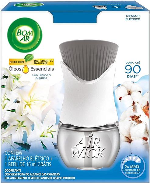 ODORIZADOR AMBIENTE BOM AR ELETRICO APARELHO + REFIL LIRIO BRANCO & ALGODAO 16ML