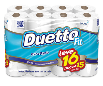 PAPEL HIGIENICO DUETTO FOLHA DUPLA FIT NEUTRO LEVE 16 PAGUE 15 30MT