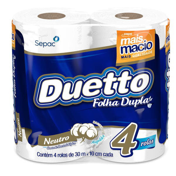 PAPEL HIGIENICO DUETTO FOLHA DUPLA NEUTRO 30MT C/4