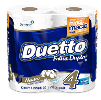 PAPEL HIGIENICO DUETTO FOLHA DUPLA NEUTRO 30MT C/4