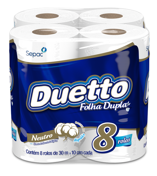 PAPEL HIGIENICO DUETTO FOLHA DUPLA NEUTRO 30MT C/8