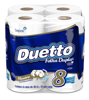 PAPEL HIGIENICO DUETTO FOLHA DUPLA NEUTRO 30MT C/8