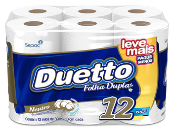 PAPEL HIGIENICO DUETTO FOLHA DUPLA NEUTRO LEVE MAIS PAGUE MENOS 30MT C/12
