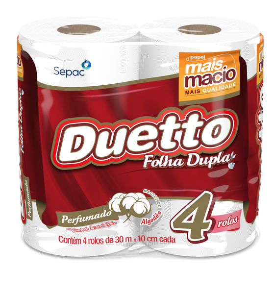 PAPEL HIGIENICO DUETTO FOLHA DUPLA PERFUMADO 30MT C/4