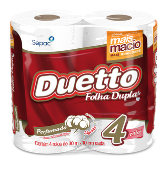 PAPEL HIGIENICO DUETTO FOLHA DUPLA PERFUMADO 30MT C/4