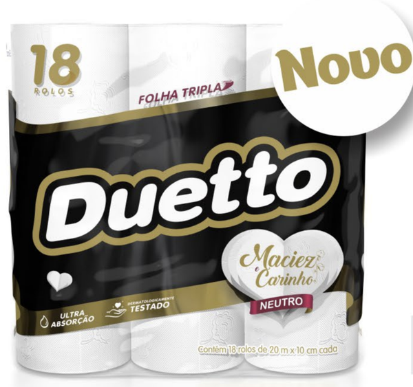 PAPEL HIGIENICO DUETTO FOLHA TRIPLA NEUTRO C/18 20M