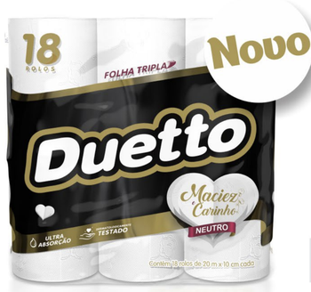 PAPEL HIGIENICO DUETTO FOLHA TRIPLA NEUTRO C/18 20M