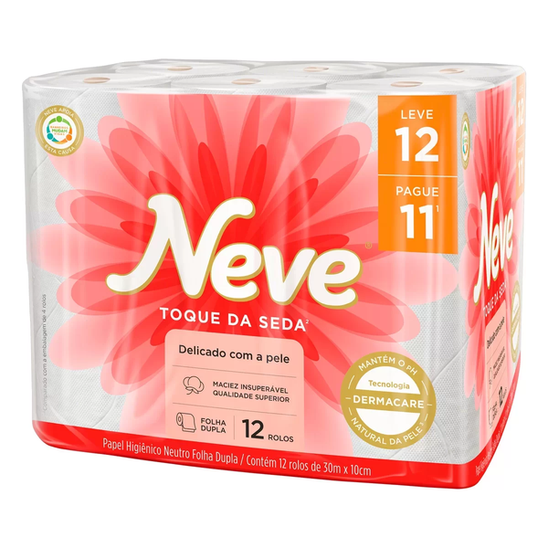 PAPEL HIGIENICO NEVE TOQUE DA SEDA NEUTRO LEVE 12 PAGUE 11 30M