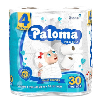 PAPEL HIGIENICO PALOMA NEUTRO 30MT C/4