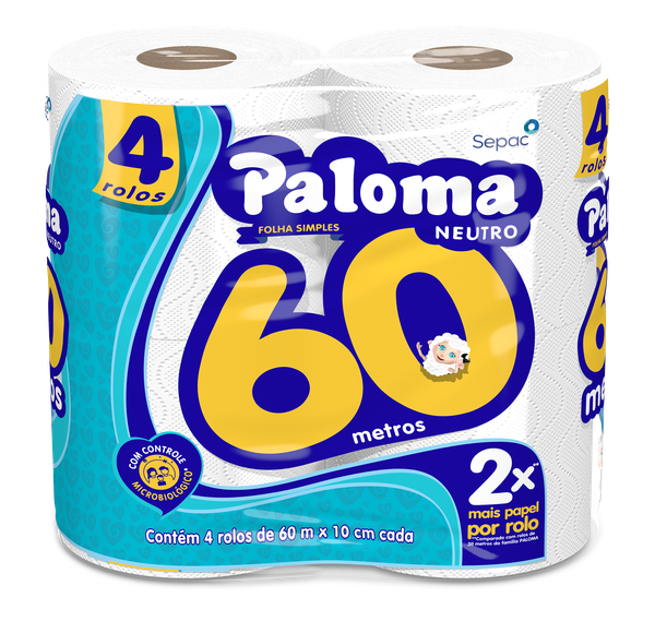 PAPEL HIGIENICO PALOMA NEUTRO 60MT C/4