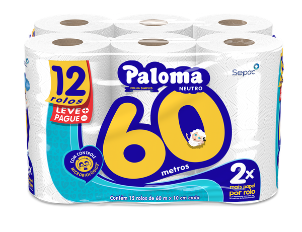 PAPEL HIGIENICO PALOMA NEUTRO LEVE MAIS PAGUE MENOS 60MT C/12