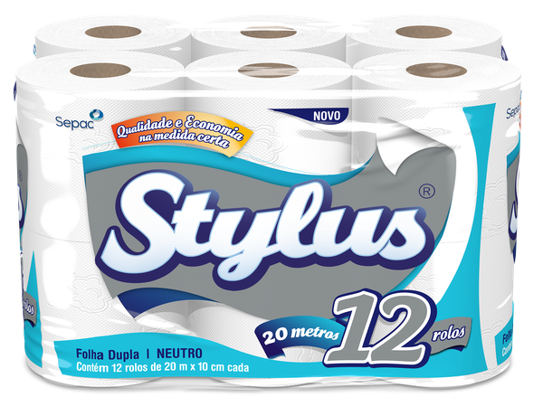 PAPEL HIGIENICO STYLUS FOLHA DUPLA 20MT C/12