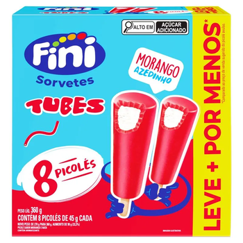 PICOLE FINI TUBES MORANGO AZEDINHO C/8 360G