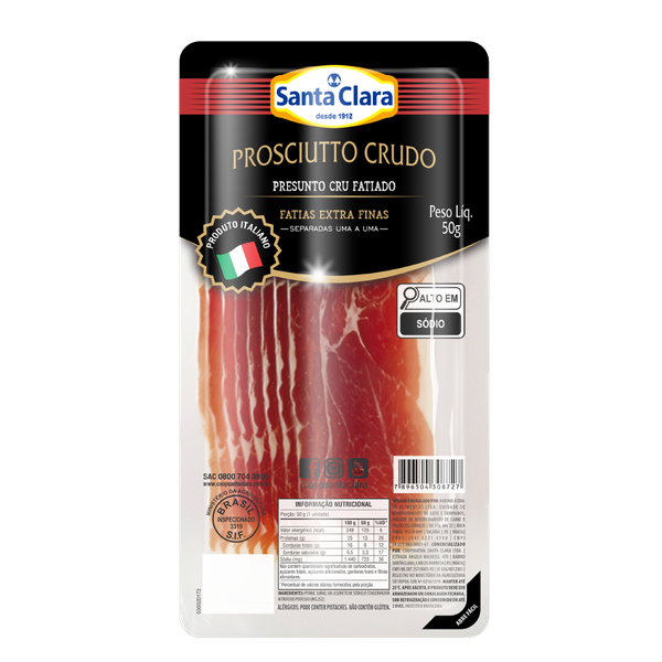 PRESUNTO SANTA CLARA CRU PROSCIUTTO CRUDO FATIADO 50G