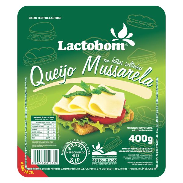 QUEIJO LACTOBOM MUSSARELA FATIADO 400G