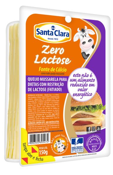 QUEIJO SANTA CLARA MUSSARELA ZERO LACTOSE FATIADO 150G