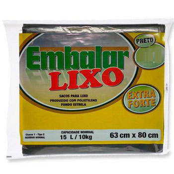 SACO P/LIXO EMBALAR PRETO 15LT