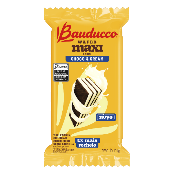 WAFER BAUDUCCO MAXI CHOCO E CREAM 104G