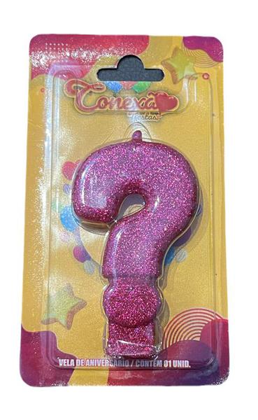 VELA ANIVERSARIO INTERROGACAO ROSA