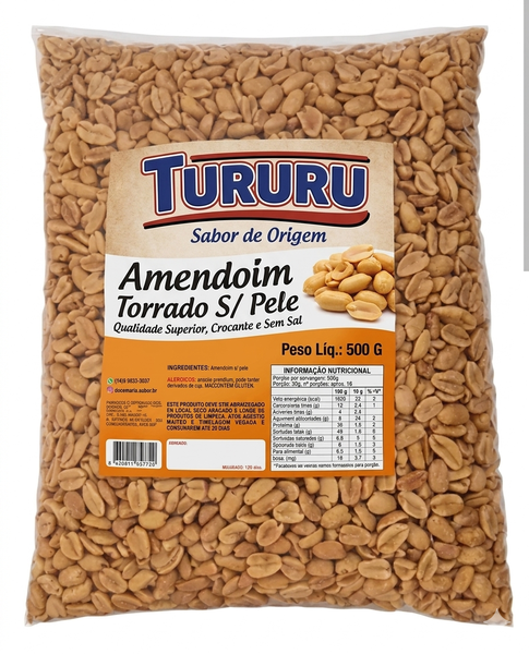 AMENDOIM TURURU 500G TORRADO S/PELE