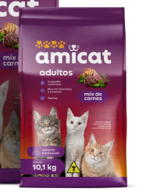 RACAO AMICAT 10,1KG ADULTOS CARNES MIX
