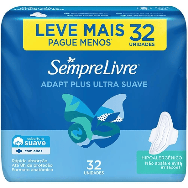 Absorvente Adapt Suave C/Abas C/32un Sempre Livre