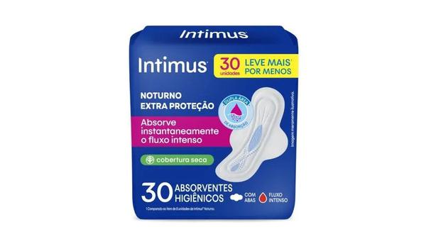 Absorvente Intimus Noturno Cobertura Seca Com Abas 30 unidades