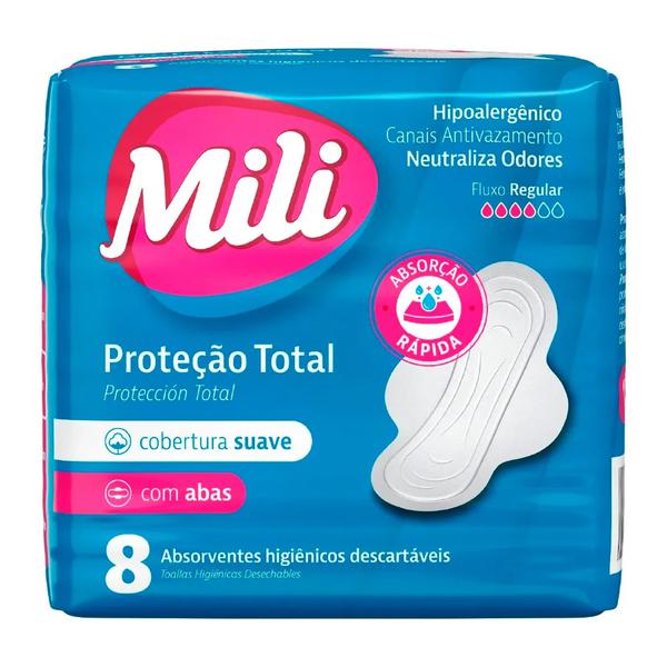 Absorvente Mili Proteção Total Cobertura Suave Com Abas 8 Unidades