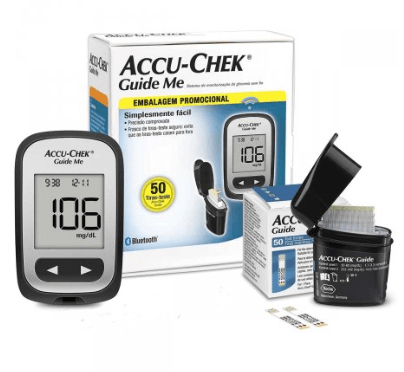 Kit para Controle de Glicemia Accu Chek Guide Me com 1 Monitor + 50 Tiras