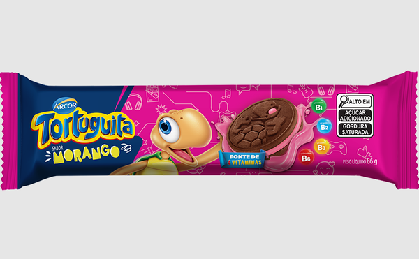 BISCOITO RECHEADO TORTUGUITA MORANGO 86G