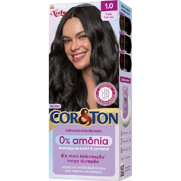 Tinta de Cabelo Cor&Ton Sem Amônia 1.0 Preto Intenso 