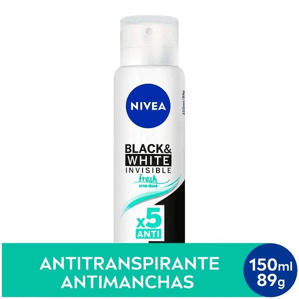 Desodorante Antitranspirante Aerosol Nivea Invisible Black & White Fresh Erva Doce Feminino 48h 150ml