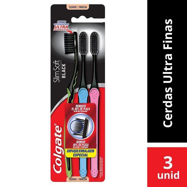 Escova de Dente Colgate Slim Soft Black Macia - 3 unidades
