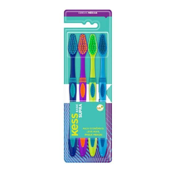 Escova Dental Kess Basic Supra Média 4 Unidades