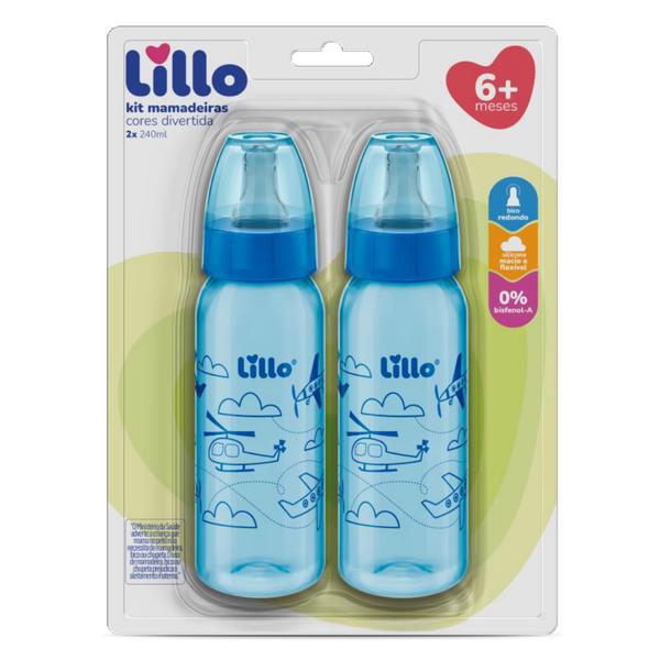 Kit 2 Mamadeiras Bico Reto Lillo Cores Divertidas com 2 Unidades Azul