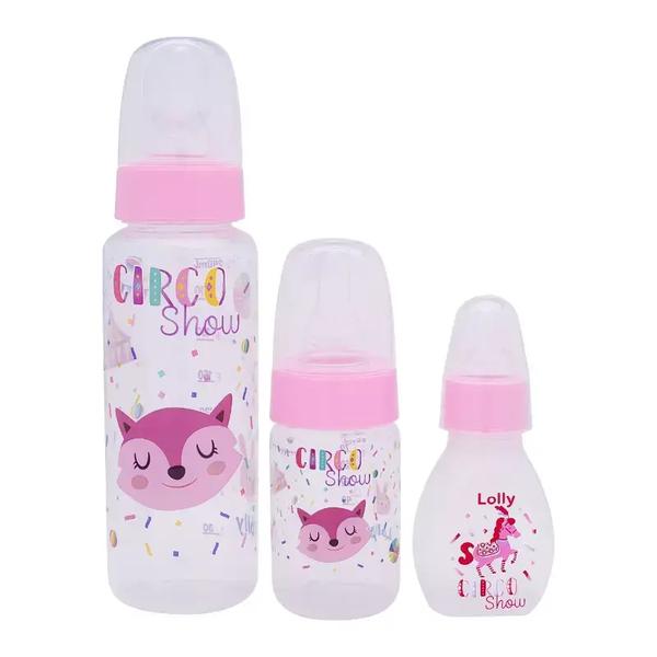 Kit de 3 Mamadeiras Lolly Nenny Redonda Rosa Ref. 3470-01