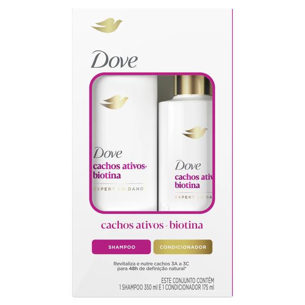 Kit Dove Shampoo 350ml Condicionador 175ml Cachos Ativos + Biotina