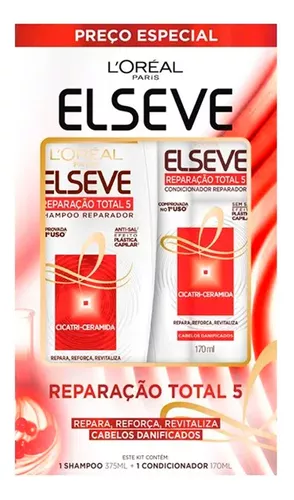 Kit Elseve Reparação Total 5 Plástica Capilar Shampoo 375ml + Condicionador 170ml