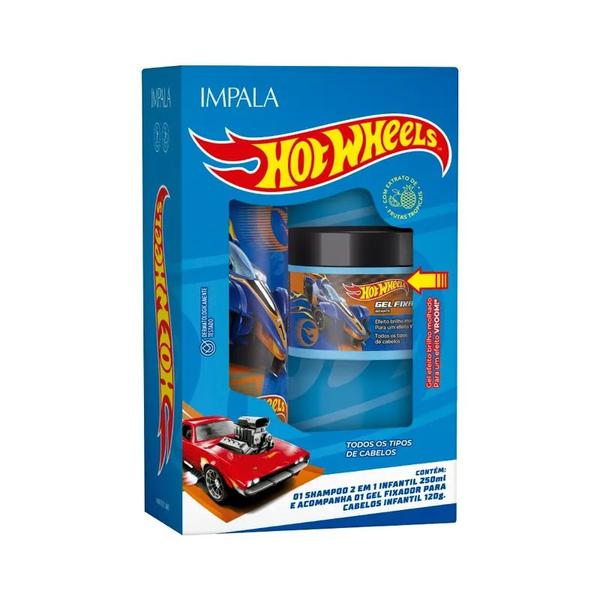 Kit Impala Hot Wheels Shampoo 2 em 1 250ml + Gel Fixador 120g Azul