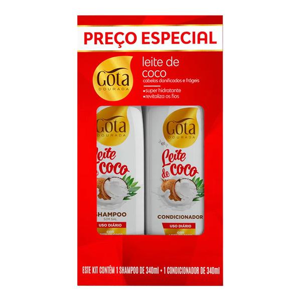 Kit Shampoo Gota Dourada Leite de Coco 340ml