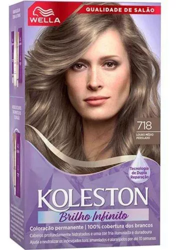 Tinta de Cabelo Koleston Louro Médio Perolado 718