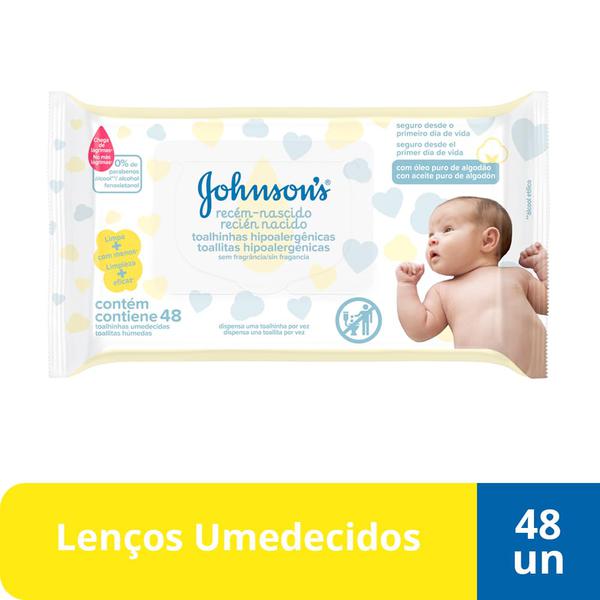 Lenço Umedecido Johnson's Baby Recém-Nascido Hipoalergênico Sem Álcool 48 unidades